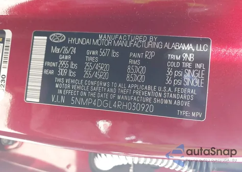 2024 Hyundai Santa Fe Limited z USA, uszkodzony, nr VIN 5NMP4DGL4RH030920